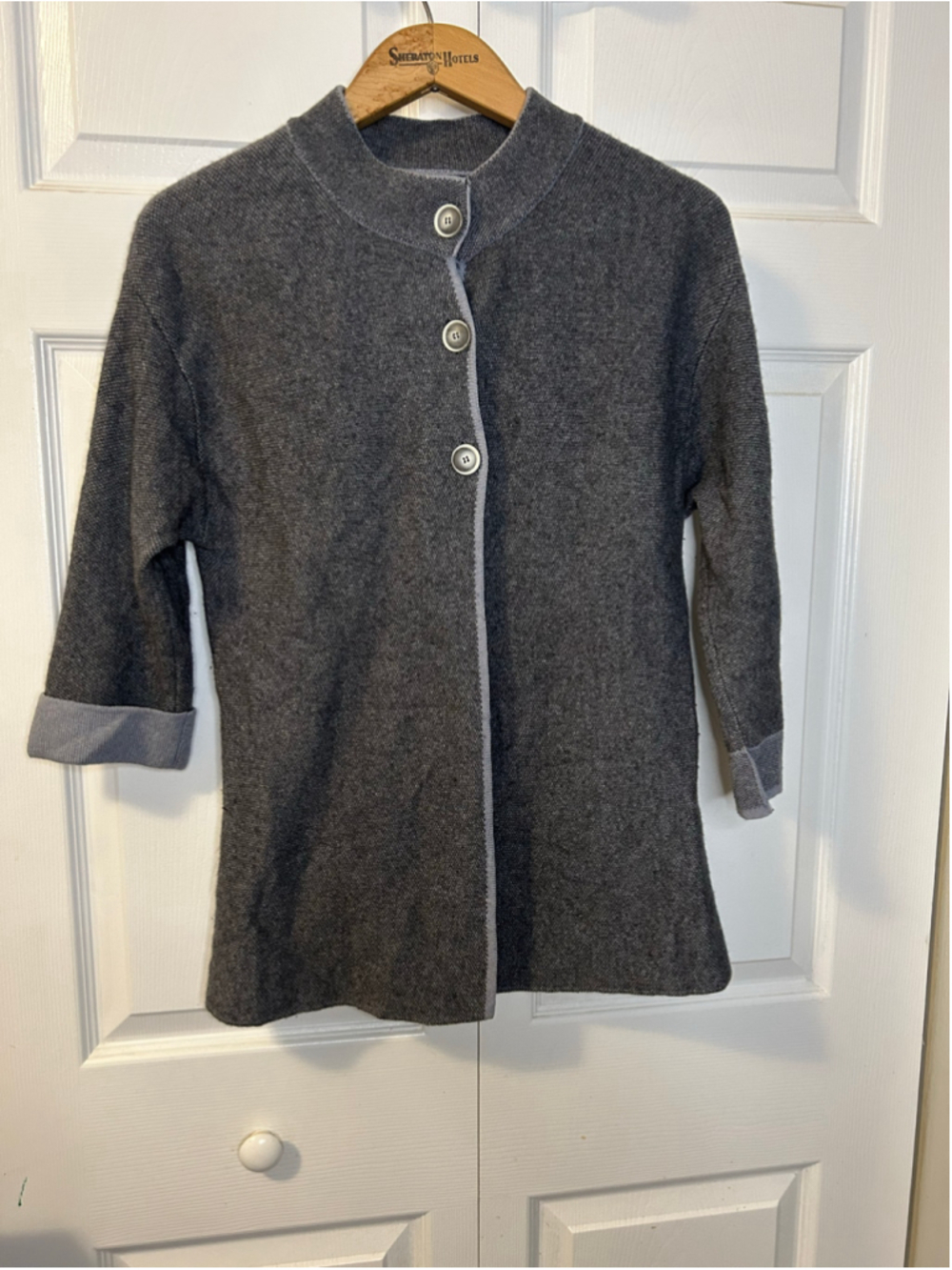 TEKLA & Co. Italian Merino Wool Cashmere Cardigan Jacket Women’s Medium Grey